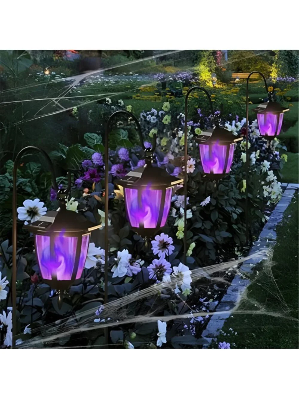 6 Pack Solar Halloween Flame Hanging Lights Outdoor, Flickering Flame LED